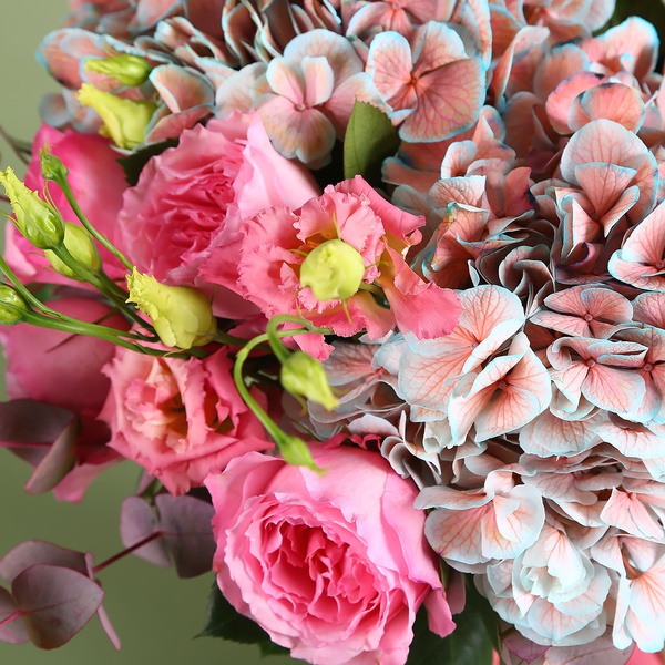 Flower bouquet with painted hydrangea