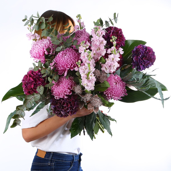 Bouquet lilac-purple with chrysanthemum