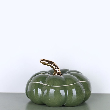 Green ceramic pumpkin with gold lid