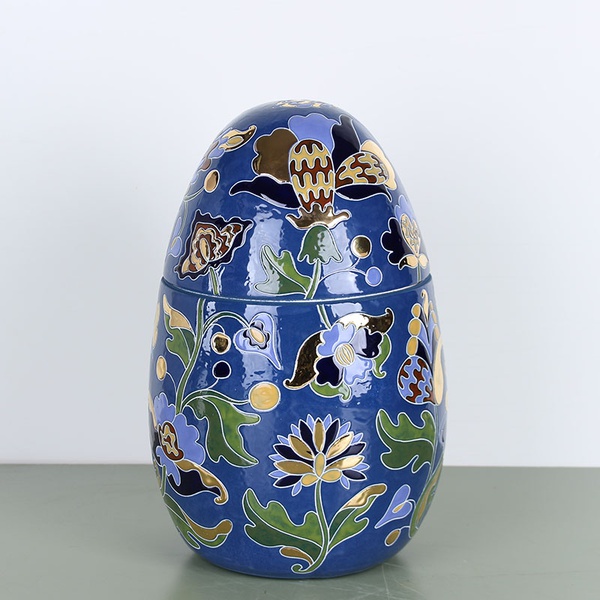 Керамическое яйцо - шкатулка "Hetmans'ka" синяя с золотом