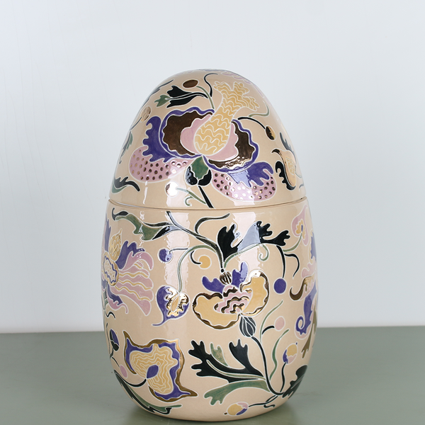 Ceramic egg - box beige with gold