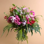 Bouquet with peonies and gloria