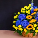 Funeral basket with sunflowers