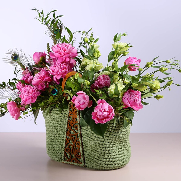 Floral composition "Marrakech" olive with peonies in bag