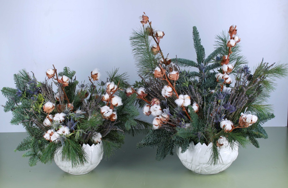 New Year composition with cotton and lavender