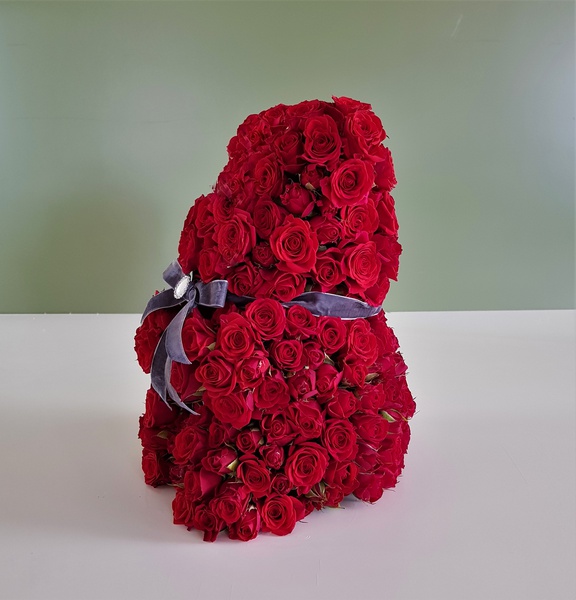 Цветочная композиция "Мишка" из красных роз
