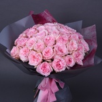 Букет із 35 рожевих піоновидних троянд Охара
