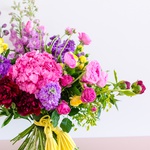 Bright summer bouquet with delphinium