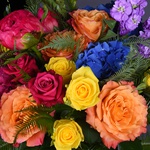 Flower bouquet in bright contrasting shades