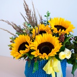 Sunflowers in a knitted box
