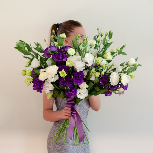 Bouquet of eustoma white-violet