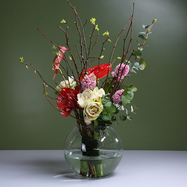 Spring bouquet with linden branches