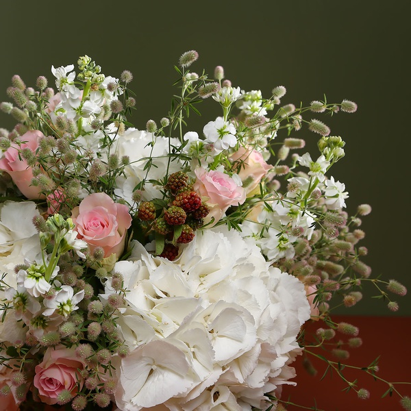 Bouquet with hydrangea and rubus
