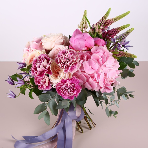 Summer bouquet with pink hydrangea
