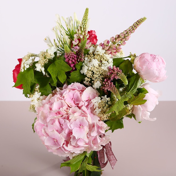 Summer bouquet with hydrangea and peonies