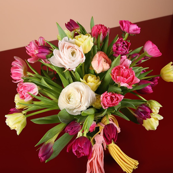 Bouquet of tulips and ranunculus