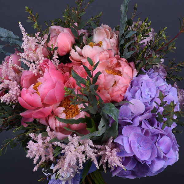 Bouquet with coral peonies
