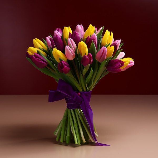 Bouquet of bright 51 tulips