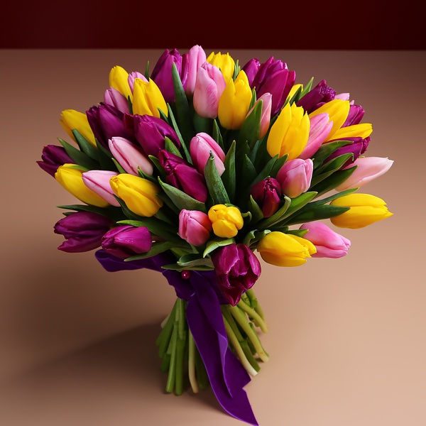Bouquet of bright 51 tulips