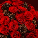 Букет з 51 червоних троянд і шишок