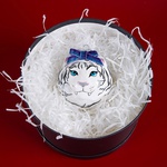Christmas ceramic ball "Tiger" white with silver