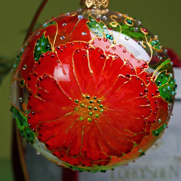 Christmas ball "Red poppies" in stained glass technique