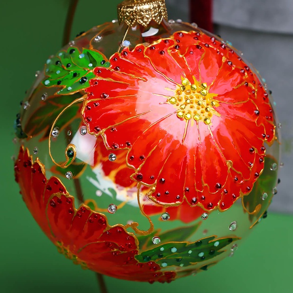 Christmas ball "Red poppies" in stained glass technique