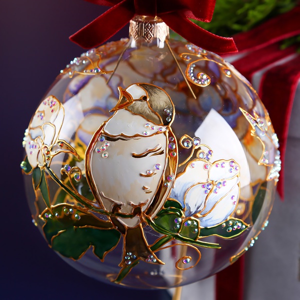 Christmas ball "Sparrow" in stained glass technique