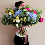 Ethno bouquet with hydrangea and spikelets