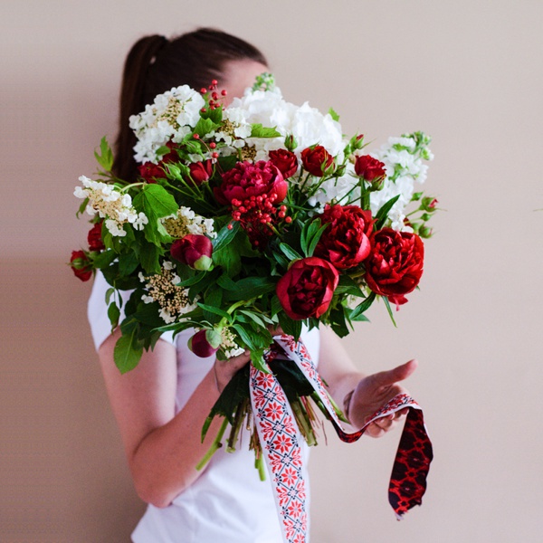 Ethno bouquet with peonies