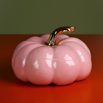 Ceramic pumpkin pink with lid