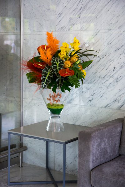 Interior floral arrangements at Borispol airport July 2019