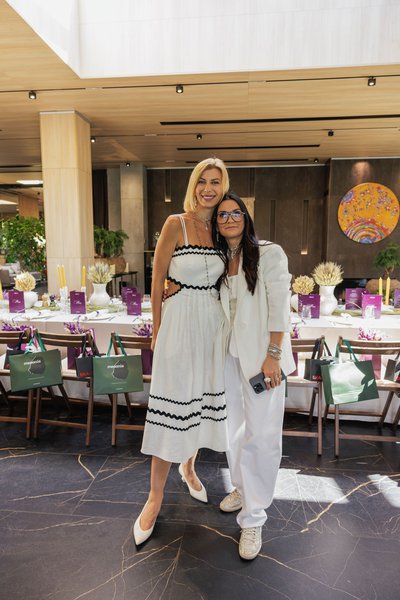 Serving in wheat and lavender shades for Marysa Gorobets' brunch