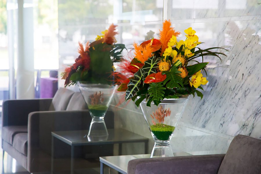 Interior floral arrangements at Borispol airport July 2019