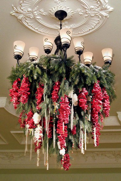 Fireplace décor and chandeliers