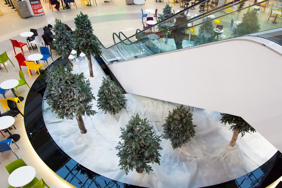 Northern bears in the winter design of the Globus shopping centre