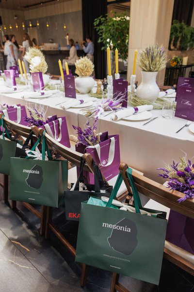 Serving in wheat and lavender shades for Marysa Gorobets' brunch