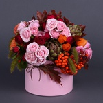 Flower composition with artichoke and rowan
