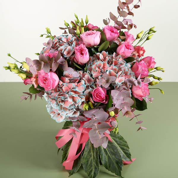 Bouquet of hydrangea and eucalyptus