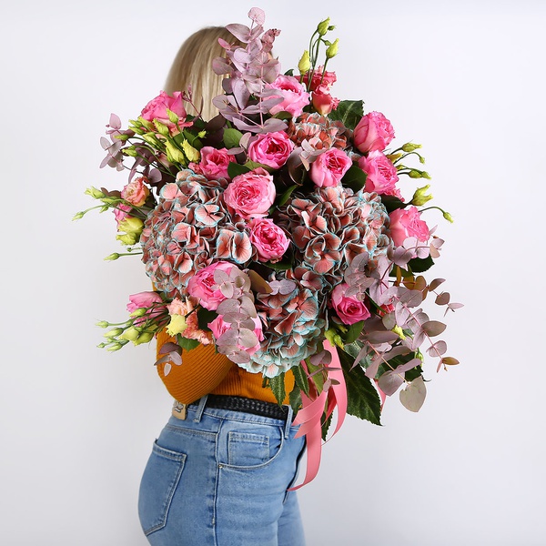 Bouquet of hydrangea and eucalyptus