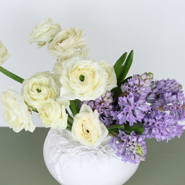 Ranunculus and hyacinths in a vase "Sofia"