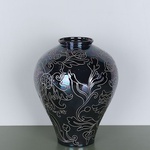 Vase HORSHCHYK MEDIUM, black with mother-of-pearl