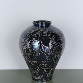 Vase HORSHCHYK MEDIUM, black with mother-of-pearl