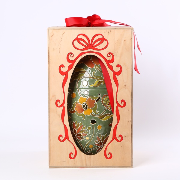 Ceramic egg - box "Hetmanskaya" green with gold L