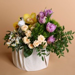 Floral Composition with ceramic bunny
