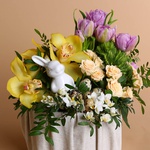 Floral Composition with ceramic bunny