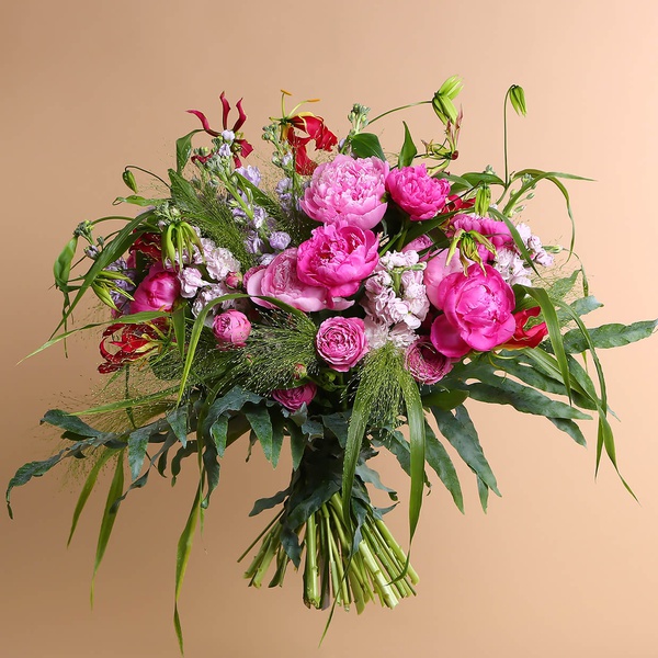 Bouquet with peonies and gloria