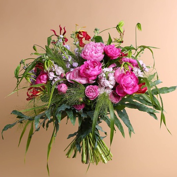 Bouquet with peonies and gloria