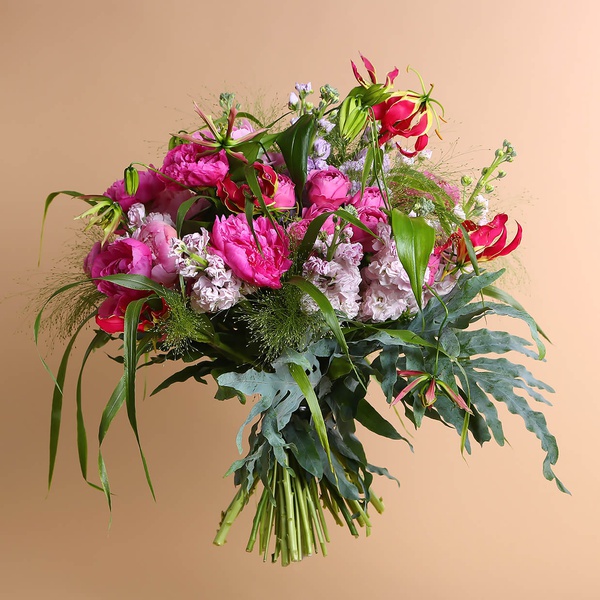 Bouquet with peonies and gloria