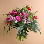 Bouquet with peonies and gloria